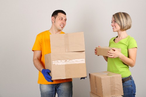 Business office move in progress with careful loading and transport